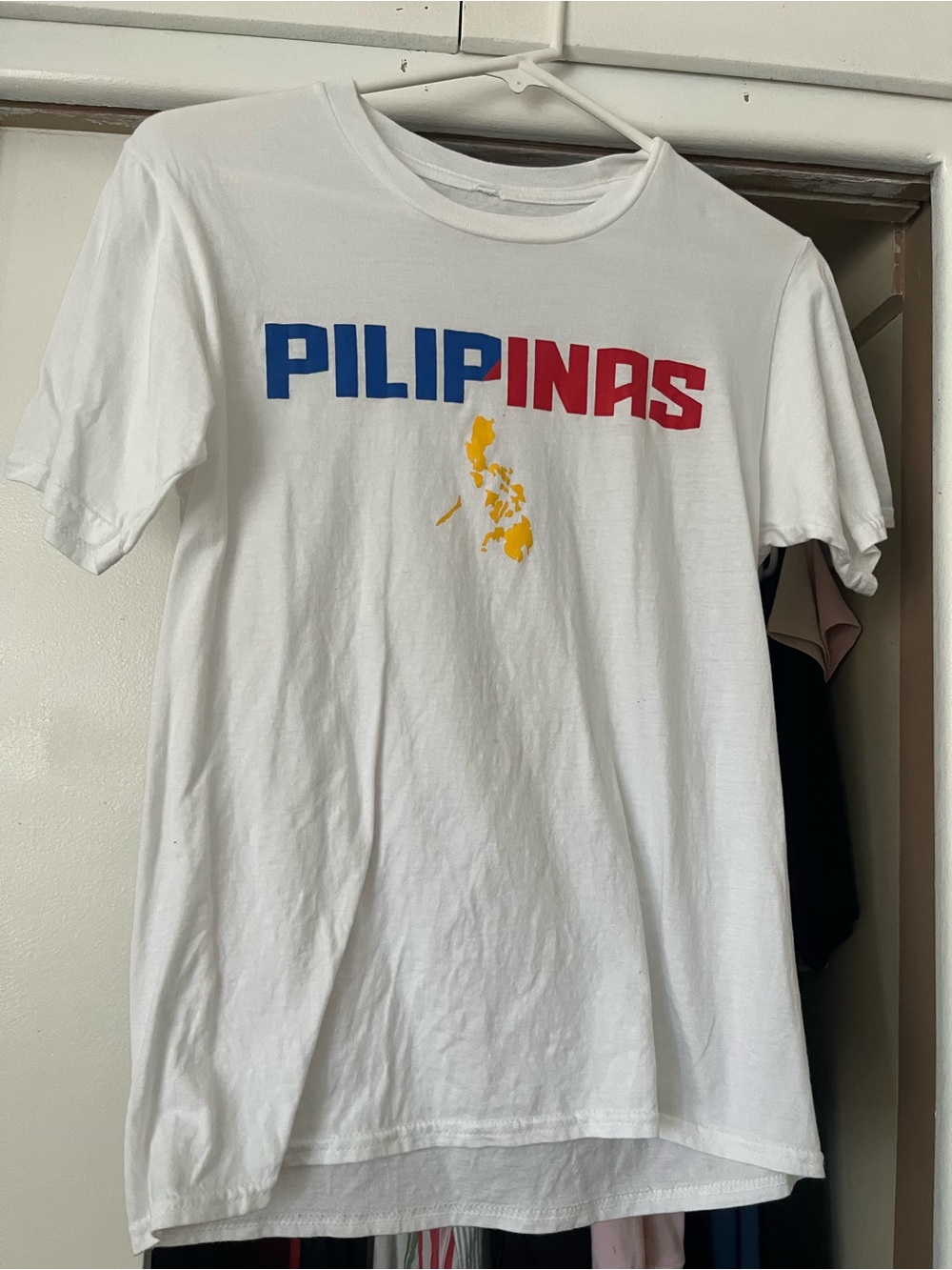Pilipinas White Graphic Tee with Blue, Red & Yellow Print